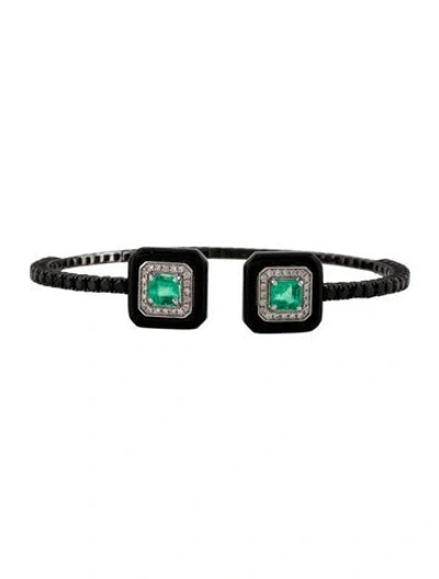 Pre-owned Bracelet 18k Spinel, Onyx, Emerald & Diamond Cuff , 6.25" In Multi