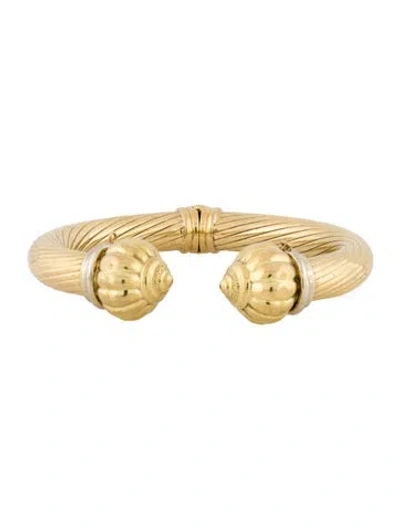 Pre-owned Bracelet 18k Textured Dome Hinged Cuff, 7" In Multi