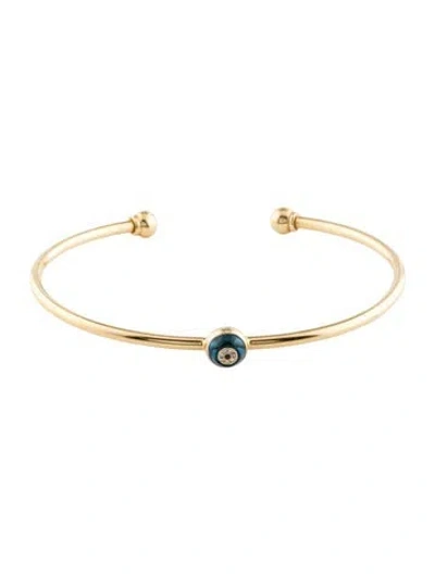 Pre-owned Bracelet 18k Topaz, Onyx & Diamond Evil Eye Cuff , 6.5" In Multi