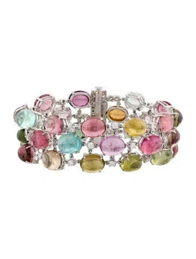 Pre-owned Bracelet 18k Tourmaline & Diamond Link , 7" In Multi