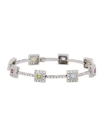Pre-owned Bracelet 18k Tourmaline, Topaz, Peridot & Diamond Link , 6.75" In Multi