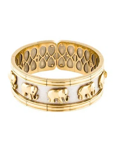 Pre-owned Bracelet 18k Two-tone Elephant Hinged Bangle, 6.5" In Multi