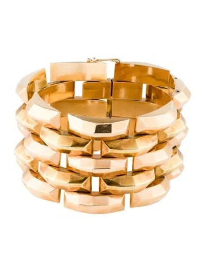 Pre-owned Bracelet 18k Two-tone Faceted Brick Link , 7" In Multi