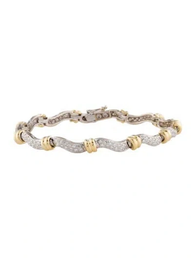 Pre-owned Bracelet 18k Two-tone Wavy Station , 7" In Multi