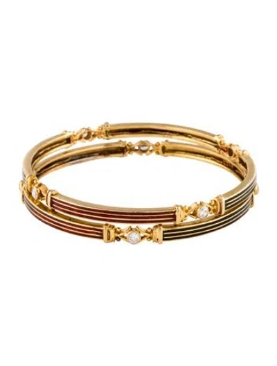 Pre-owned Bracelet 21k Cubic Zirconia & Enamel Bangle , 7.5" In Multi