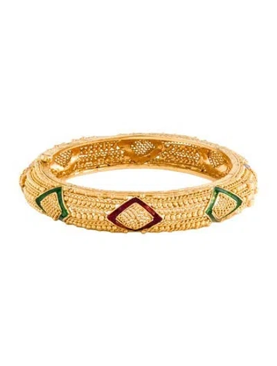 Pre-owned Bracelet 22k Enamel Beaded Bangle , 7" In Multi