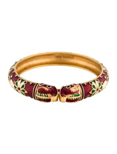 Pre-owned Bracelet 22k Enamel Elephant Bangle , 7.25" In Multi