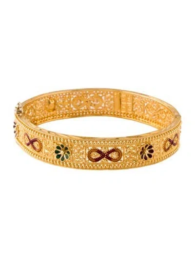 Pre-owned Bracelet 22k Enamel Infinity & Flower Cuff , 7" In Multi