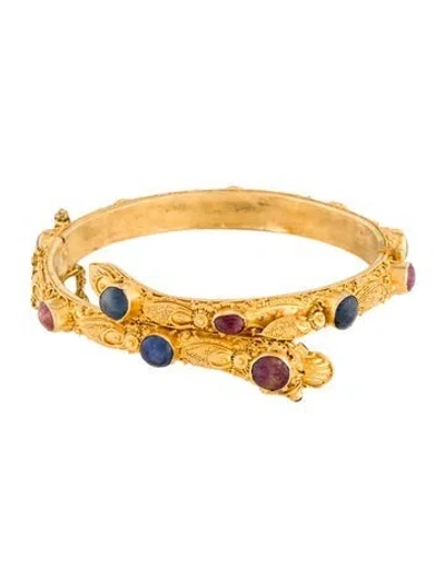 Pre-owned Bracelet 22k Ruby & Sapphire Snake Bangle , 7" In Multi