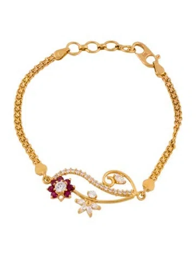 Pre-owned Bracelet 22k Synthetic Ruby & Cubic Zirconia Link , 5.75" In Multi