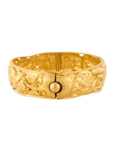 Pre-owned Bracelet 23k Dragon Motif Hinged Bangle , 6.5" In Multi