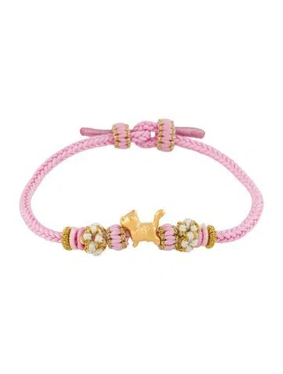 Pre-owned Bracelet 24k Cord Cat Charm Adjustable , 7" In Multi