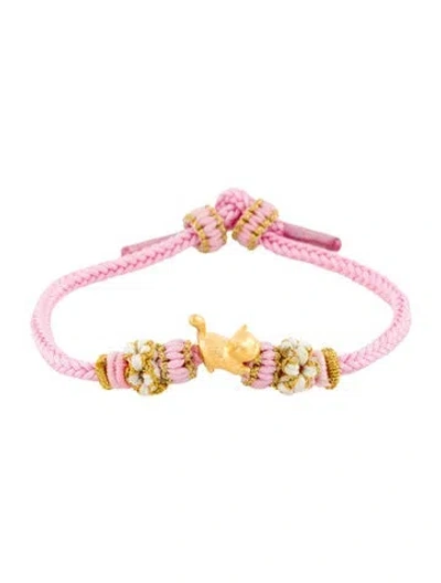 Pre-owned Bracelet 24k Cord Cat Charm , 6.75" In Multi