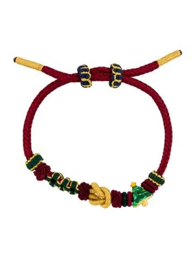Pre-owned Bracelet 24k Enameled Christmas Tree Charm Adjustable Cord Wrap  In Multi