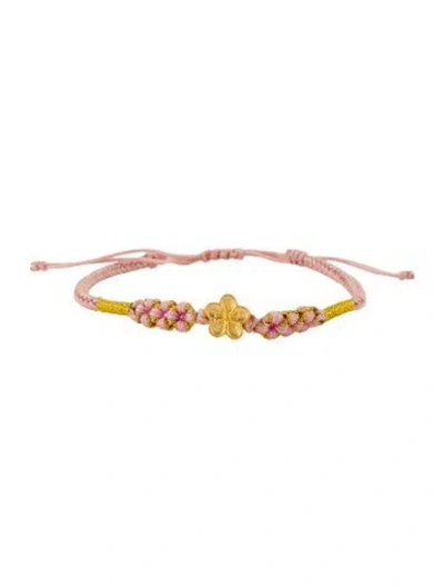Pre-owned Bracelet 24k Flower Bead Cord  In Pink