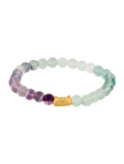 Pre-owned Bracelet 24k Fluorite Cat Bead , 7" In Multi