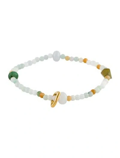 Pre-owned Bracelet 24k Jadeite Bead Heart Charm Stretch , 7.5" In Multi