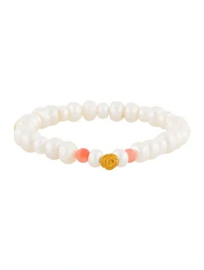 Pre-owned Bracelet 24k Pearl & Coral Bead , 6.5" In Transparent