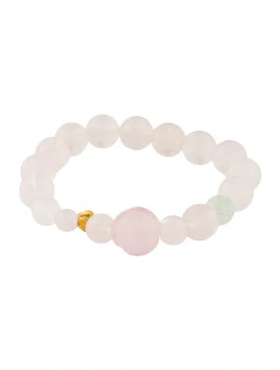 Pre-owned Bracelet 24k Rose Quartz & Quartz Flower Bead , 6" In Multi