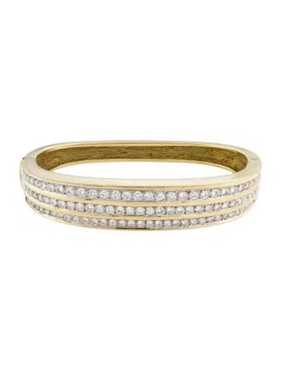 Pre-owned Bracelet 3.60ctw Diamond Three Row Hinged Bangle, 6.75" In Multi