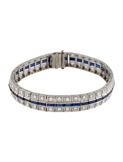 Pre-owned Bracelet Art Deco Platinum 3.20ctw Synthetic Sapphire & 2.64ctw Diamond Link , 7" In Multi