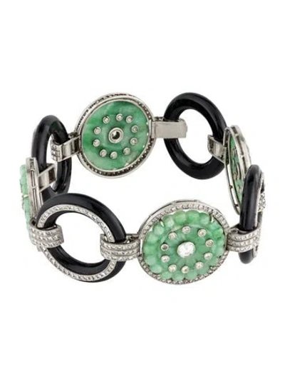 Pre-owned Bracelet Art Deco Platinum Jadeite, Onyx & Diamond Link , 7.5" In Multi