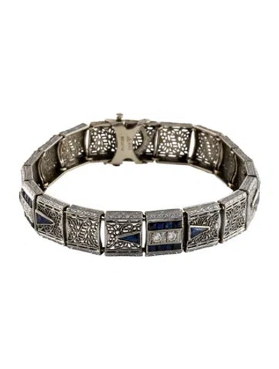 Pre-owned Bracelet Art Deco Synthetic Sapphire & Diamond Link , 6.75" In Multi