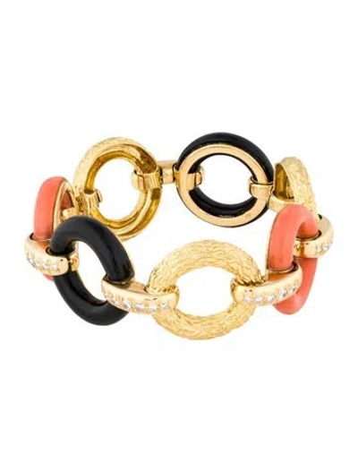 Pre-owned Bracelet Atelier Janca Vintage 18k Coral, Onyx, & Diamond Circle Link , 7.5" In Multi