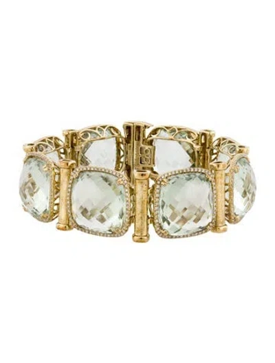Pre-owned Bracelet Daba Karov 14k Prasiolite & Diamond Halo Link, 6.75" In Multi