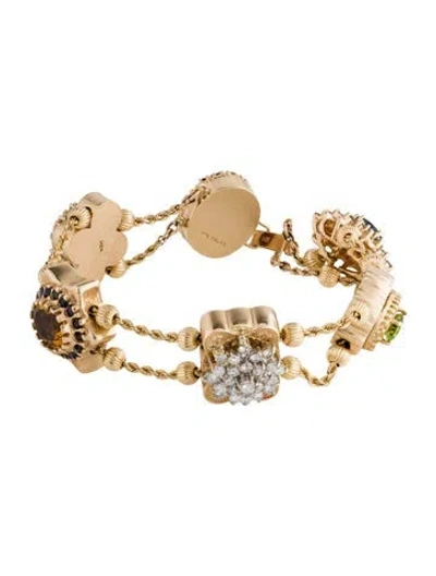 Pre-owned Bracelet Daffer Vintage 14k Diamond & Multistone Ornate Charm Station , 7"
