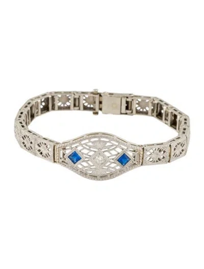 Pre-owned Bracelet Diamond & Synthetic Spinel Filigree , 6" In Multi