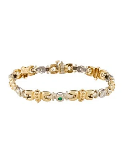 Pre-owned Bracelet F14k Emerald & Diamond Link , 7" In Multi
