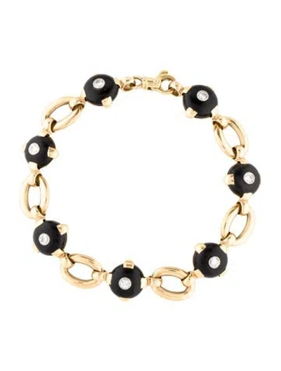 Pre-owned Bracelet Marzo Paris 18k Onyx & Diamond Link , 7.75" In Multi