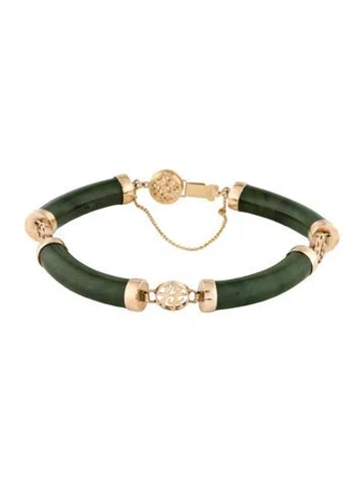 Pre-owned Bracelet Nephrite Chinese 'fortune & Longevity' Symbol Station , 7.5" In Multi