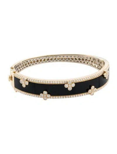 Pre-owned Bracelet Onyx & 1.53ctw Diamond Bangle , 6.75" In Multi