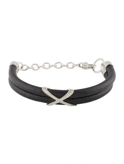 Pre-owned Bracelet Oromalia 18k Leather & Diamond Wrap  In Black