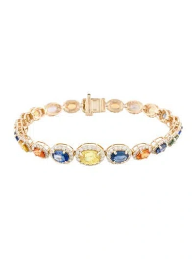 Pre-owned Bracelet Oscar Friedman 14k 9.69ctw Sapphire & Diamond Link , 7" In Multi