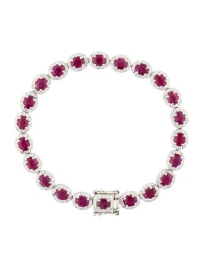 Pre-owned Bracelet Oscar Friedman Platinum 8.74ctw Ruby & Diamond Link , 7.25" In Multi