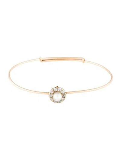 Pre-owned Bracelet Pearl & Diamond Bangle, 8" In Multi