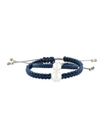 Pre-owned Bracelet Pearl Woven Cord Wrap  In Blue