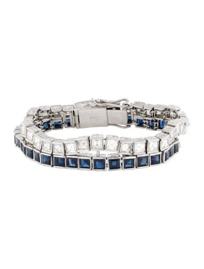 Pre-owned Bracelet Platinum 10.73ctw Sapphire & Diamond Link , 6.25" In Multi