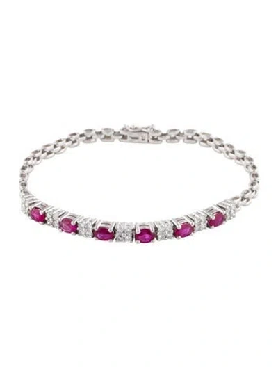 Pre-owned Bracelet Platinum 1.56ctw Ruby & Diamond Link , 6.5" In Multi