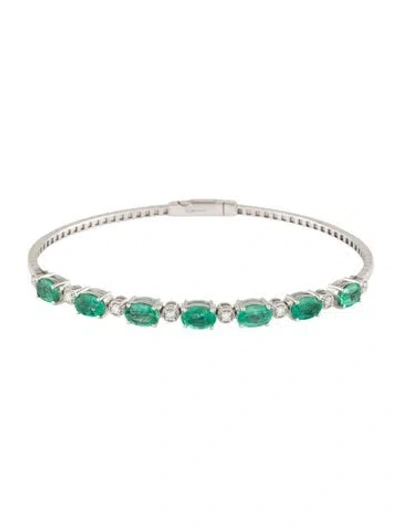 Pre-owned Bracelet Platinum 2.91ctw Emerald & Diamond Bangle , 6.75" In Multi