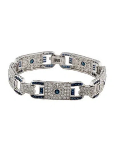 Pre-owned Bracelet Platinum 4.36ctw Sapphire & Diamond Link , 7" In Multi