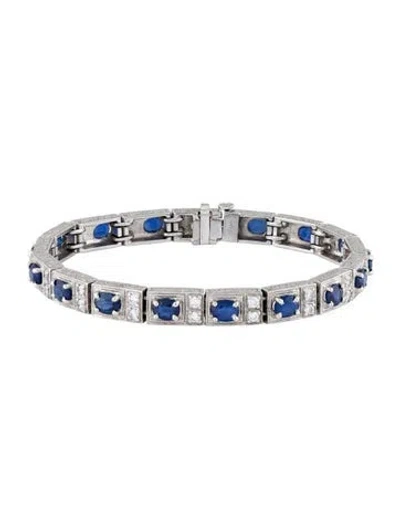 Pre-owned Bracelet Platinum 6.80ctw Sapphire & Diamond Link , 6.5" In Multi