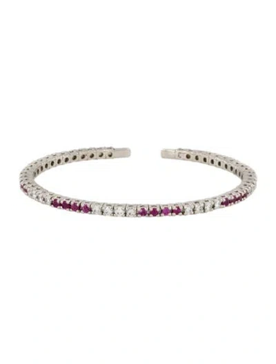 Pre-owned Bracelet Platinum Ruby & Diamond Flexible Cuff, 6.75" In Multi