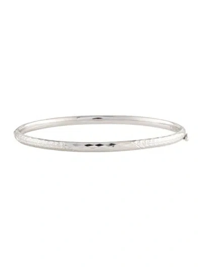 Pre-owned Bracelet Platinum Textured Hinged Bangle, 6.75" In Multi