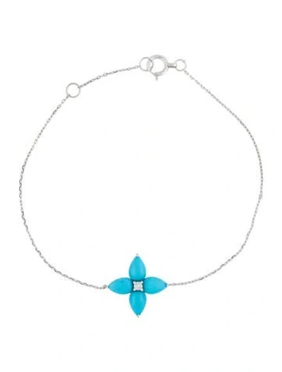 Pre-owned Bracelet Platinum Turquoise & Sapphire Flower Station , 6.25" In Multi