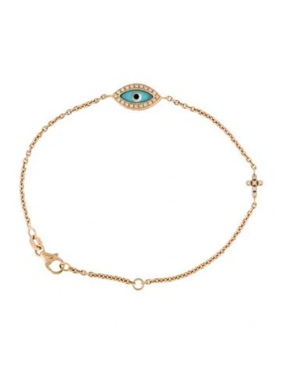 Pre-owned Bracelet Poniros 18k Mother Of Pearl, Resin & Diamond Evil Eye Station , 7" In Multi