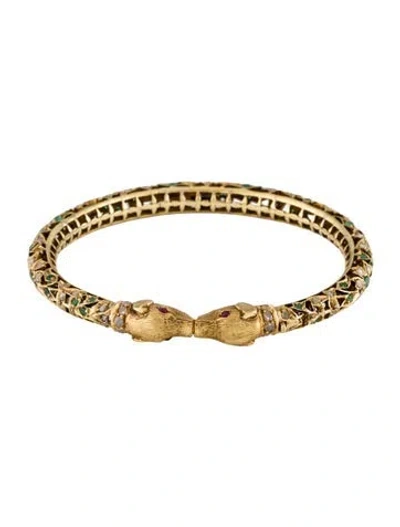 Pre-owned Bracelet Ruby, Emerald & Diamond Dog Head Bangle , 6.75" In Multi